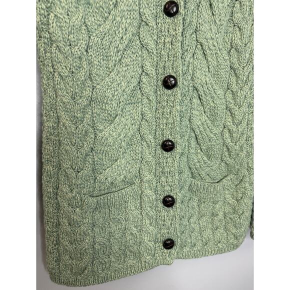 Aran Woolen Mills Super Soft Merino Wool Cable Knit Fishermen Cardigan Green S - Picture 4 of 10